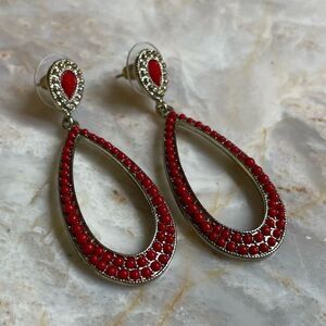Red Beaded Statement Earrings